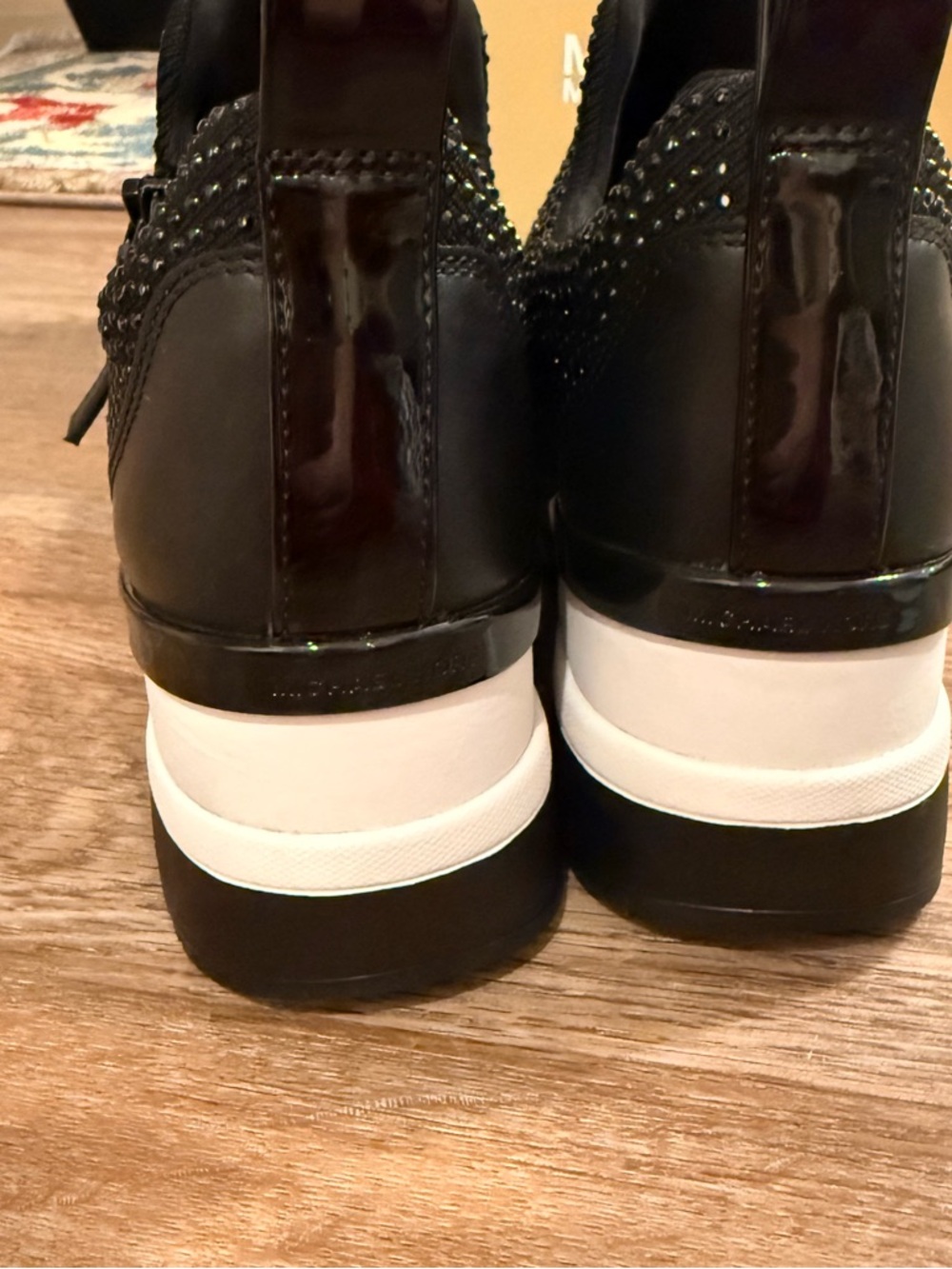 MICHAEL Michael Kors Willis Knit Trainer Wedge Sneakers Black Rhinestones Sz 7 - Picture 5 of 8